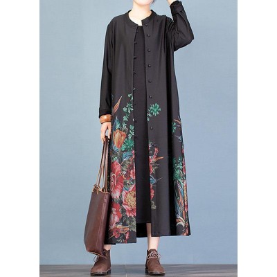 Elegant casual coat fall women coats black prints trench coats